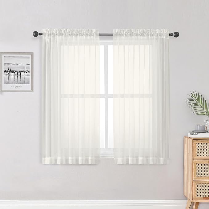 OWENIE Sheer Ivory Curtains 84 Inch Length 2 Panels Set by OWENIE