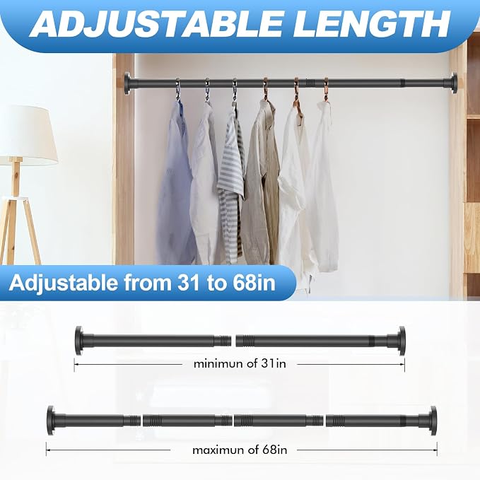 CorkLatta Black Shower Curtain Rod 31 to 68 Inch, 1 Inch Diameter Adjustable - Image 4
