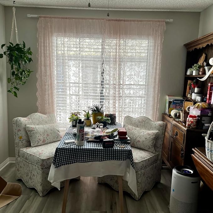 YJ YANJUN Vintage Lace Curtains 96 Inches Long-Victorian Floral Pattern Dusty - Image 5