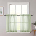 Light Green Kitchen Curtains 30 Inch Length Tier 2 PCS, Solid Soft Airy Half by WelvetBLK