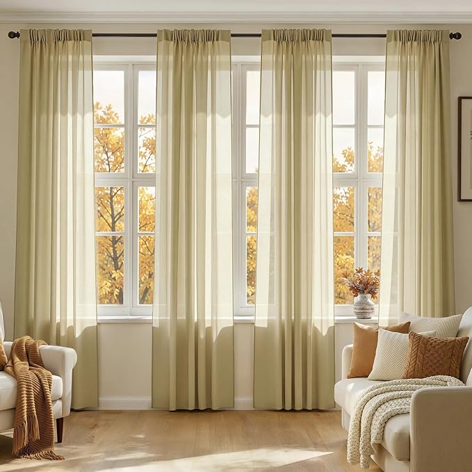 MIULEE Gold Sheer Curtains 96 Inches Long 4 Panels 42 x 96 Inches | Light by MIULEE