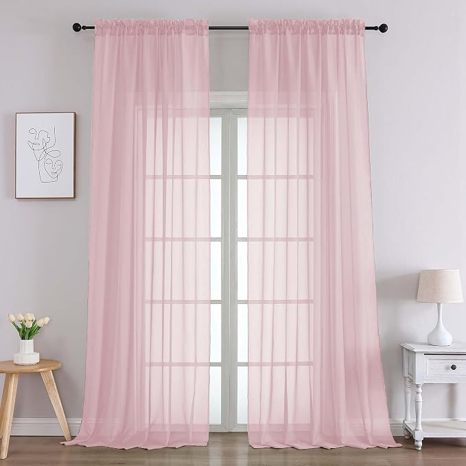 Chyhomenyc Blush Pink Sheer Curtains 96 Inches Long 2 Panels, Light Filtering by Chyhomenyc