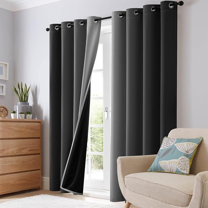 SimpleHome Black and Greyish White Blackout Curtains - Image 7