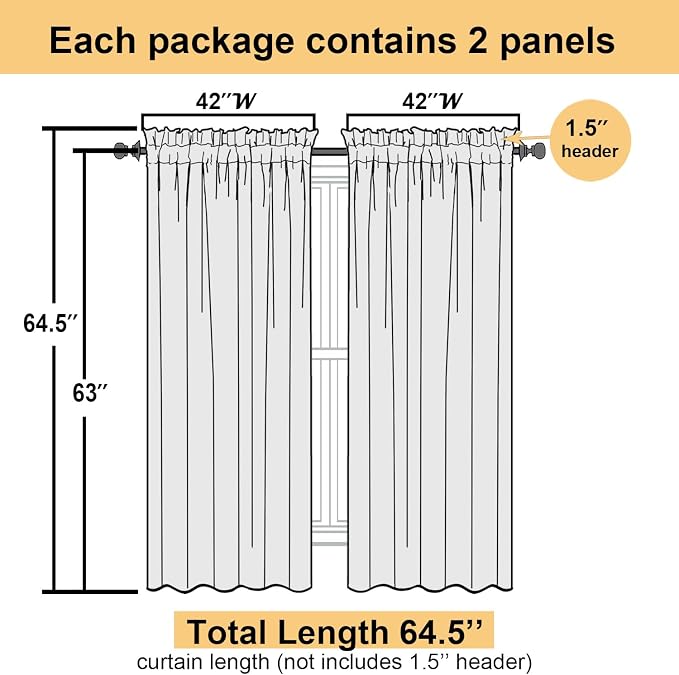 Lecloud Royal Blue Sheer Curtains 63 Inch Length 2 Panels Set, Voile Solid - Image 5
