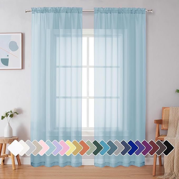 Simplebrand Sky Blue Sheer Curtains 90 Inches Long 2 Panels, Light Filtering by Simplebrand