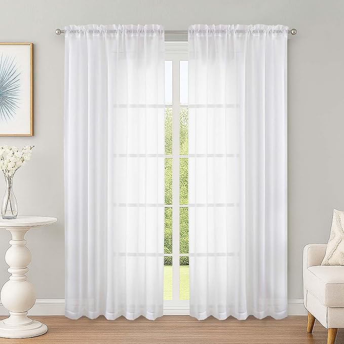 OWENIE White Sheer Curtains 78 Inches Long 2 Panels Set, Ivory Sheer Curtain by OWENIE