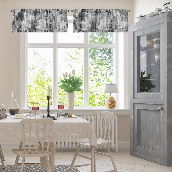 Emvency 4 Pack Valances Window Treatments, Abstract Modern Grey Grunge - Image 2