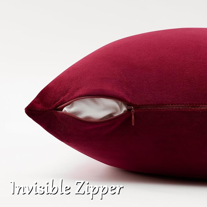 GIGIZAZA Burgundy Velvet Pillow Covers 20x20 Decorative Pillows Pack of 2 | Red - Image 4