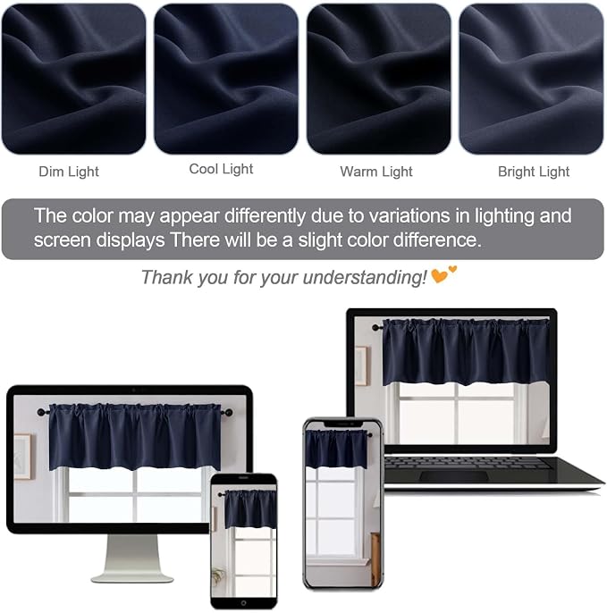 Chyhomenyc Navy Blue Valances for Window, Room Darkening Short Curtains for - Image 8