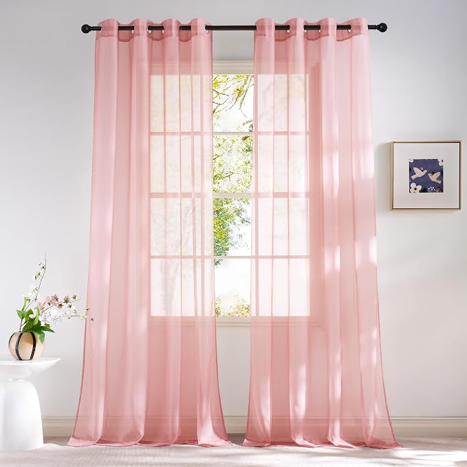 NICETOWN Baby Pink Sheer Curtains 96 Inches Long, Grommet Airy & Lightweight by NICETOWN