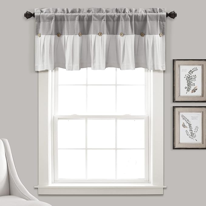 Lush Decor Linen Button Farmhouse Valance Curtians 84"W x 18"L Gray & Off White by LushDecor