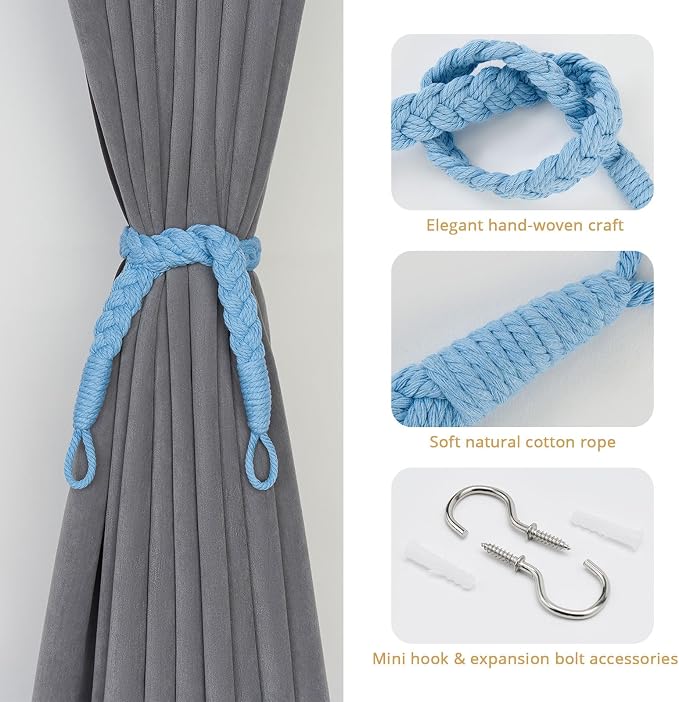 NICEEC 2 Pack Natural Cotton Rope Curtain Tiebacks Elegant Boho Style - Image 2