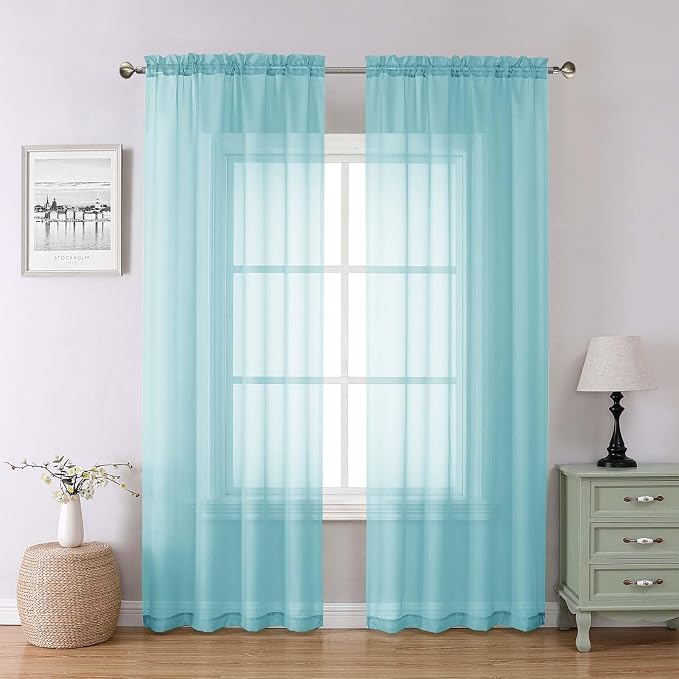 Lecloud Aqua Sheer Curtains for Bedroom 84 Inches Long 2 Panels, Voile Solid by Lecloud