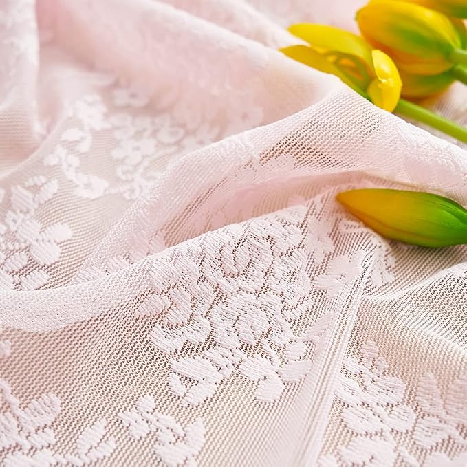 YJ YANJUN Vintage Lace Curtains 63 Inches Length- Cute Sheer Pink Curtains - Image 7