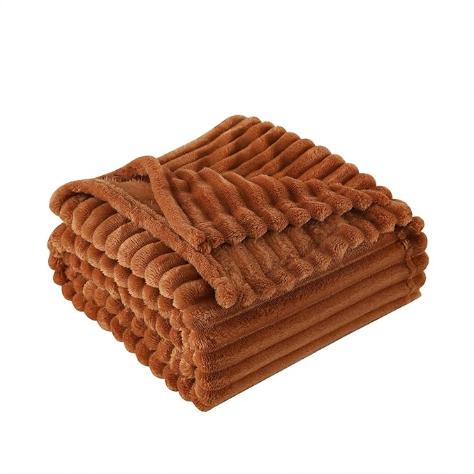 Burnt Orange Fleece Throw Blanket 108”×90” by linecooo