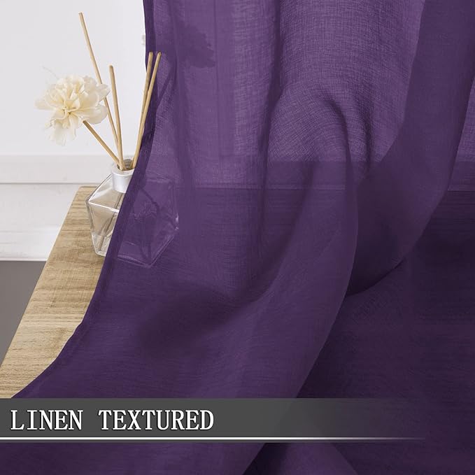 Tollpiz Sheer Tier Curtain Linen Textured Half Kitchen Curtains Sheer Light - Image 2