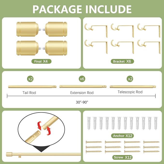 5/8” Diameter Curtain Rods 30-90 Inch, - Image 3