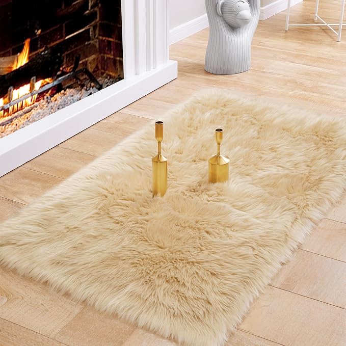 Ciicool Beige Fur Fluffy Rug, 2x4 ft Small Faux Fur Rugs by CIICOOLHomeDeco