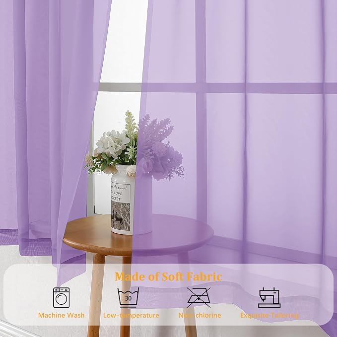 Gwine Lilac Sheer Curtains 90 Inches Long 2 Panels Set, Light Filtering Solid - Image 7