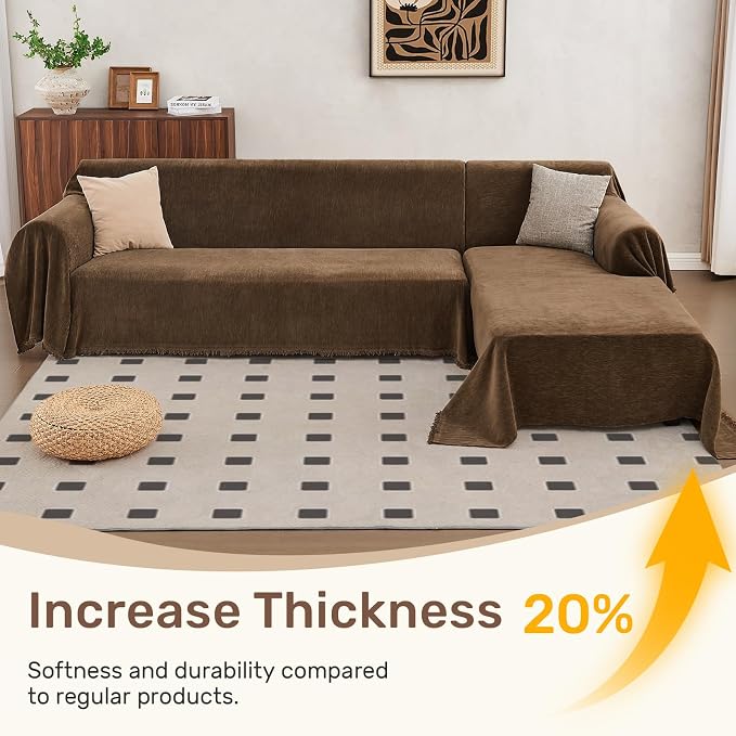 2 Pieces Sectional Couch Covers L Shaped Cover XXL Coffee | Thick Washable - Image 3