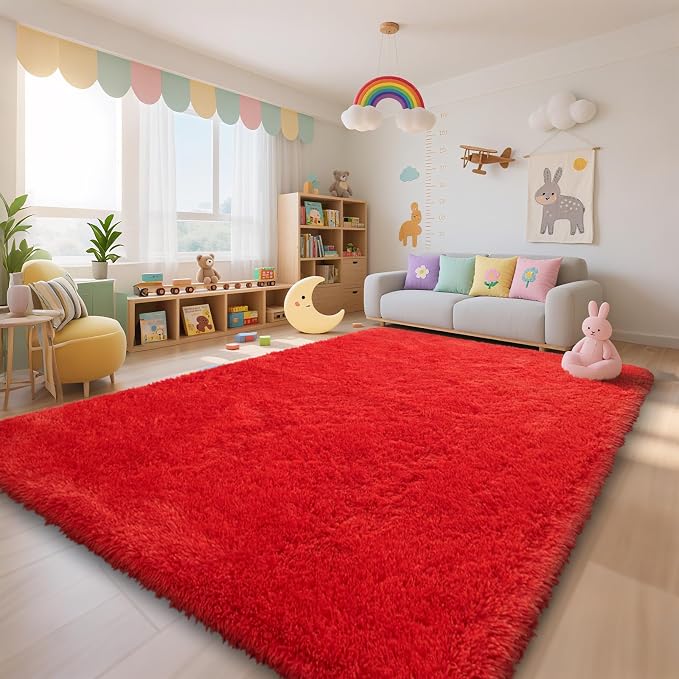 Red Shag Area Rugs for Bedroom Living Room, Ultra Soft Fluffy Christmas Area - Image 9