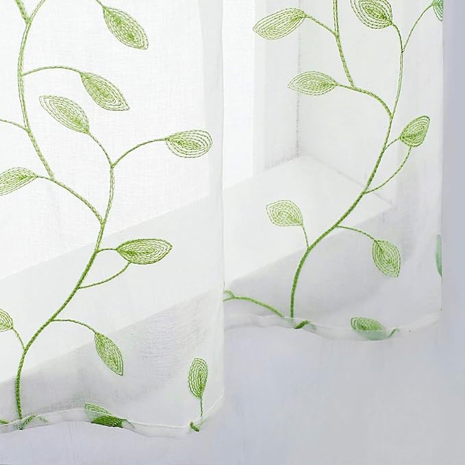 MRTREES Sheer Curtain Valance Rod Pocket, 2 Panels Leaves Embroidered Christmas - Image 5