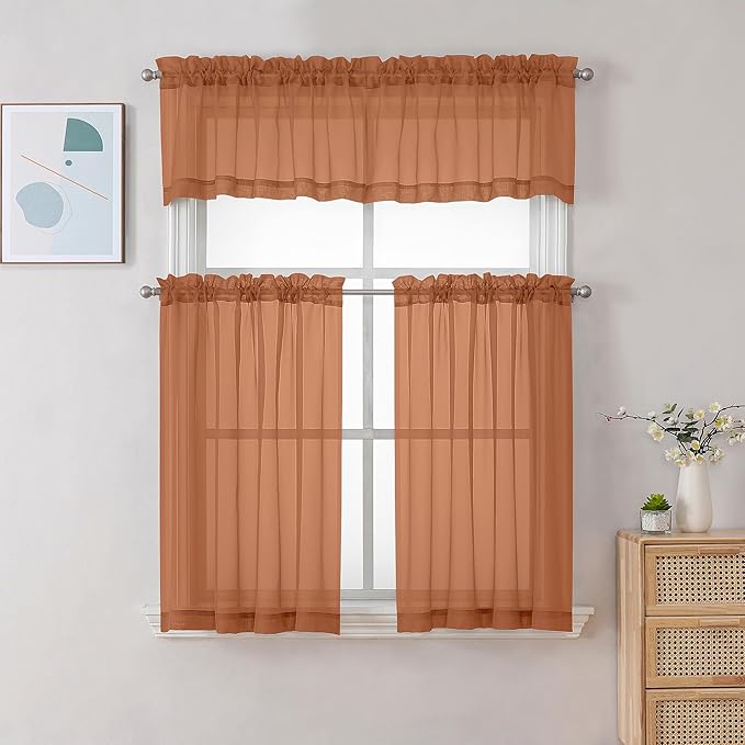 Gwine Burnt Orange Valances for Windows, Small Light Filtering Rod Pocket Cafe - Image 2