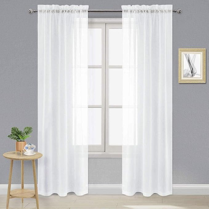 DWCN White Sheer Curtains 84 inches Long 2 Panels Set, Rod Pocket Voile Window by DWCN