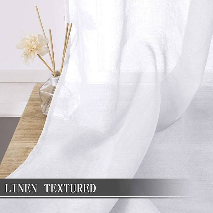 Tollpiz Sheer Tier Curtain Linen Textured Half Kitchen Curtains Sheer Light - Image 2