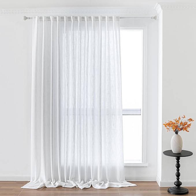 MYSKY HOME White Curtains 95 Inches Long Semi Sheer Drapes Light Filtering by MYSKYHOME