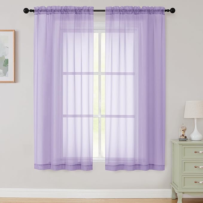 Sheer Lavender Curtains for Bedroom Living Room 63 Inch Length 2 Panels by WelvetBLK