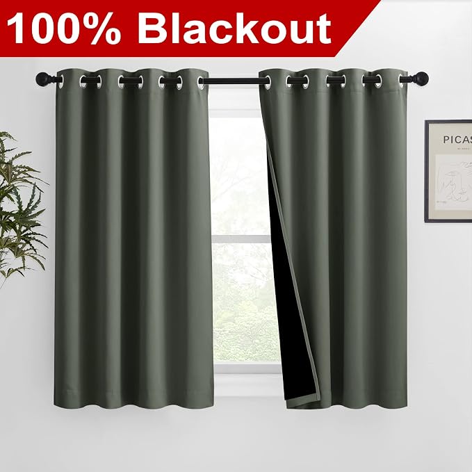 NICETOWN 100% Blackout Curtains 54 inches Long, Double-Deck Completely Blackout - Image 2
