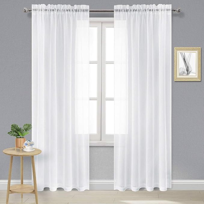 DWCN Sheer White Curtains 90 inches Long, Elegant Transparent Voile Sheer by DWCN