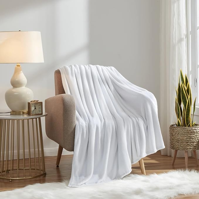 KMUSET Fleece Blanket White Queen Size Lightweight Cozy Plush Microfiber Bed - Image 2