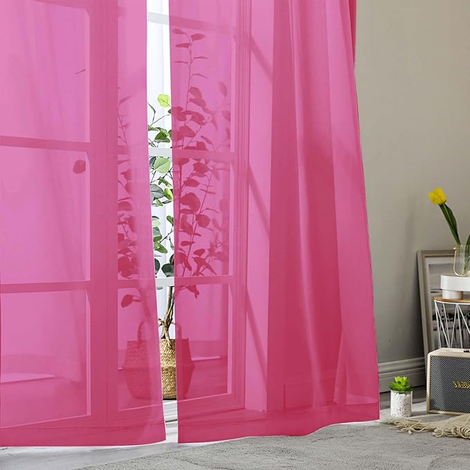 Hot Pink Sheer Curtains 63 Inch Length 2 Panels Set - Image 8