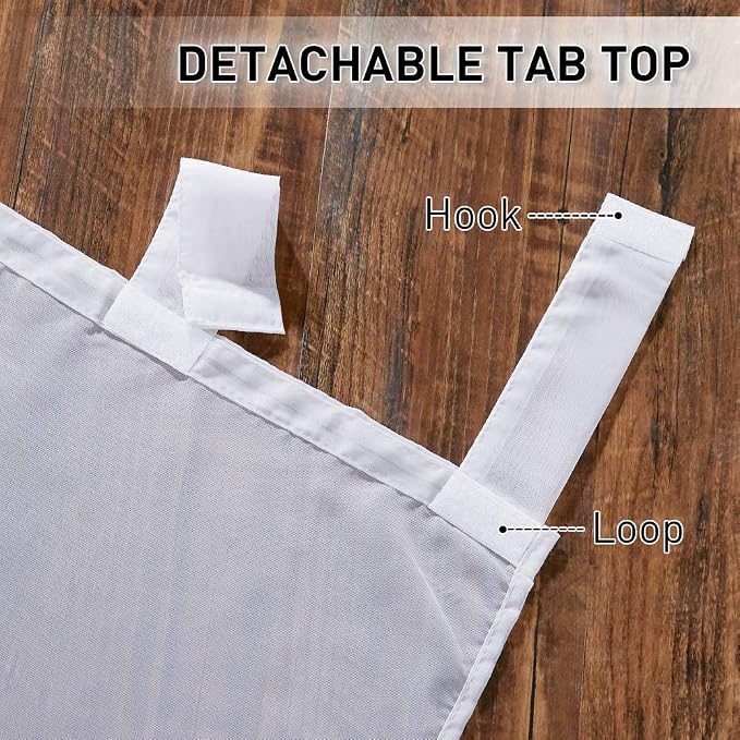 RYB HOME Outdoor Curtains White Sheer Drapes, Detachable Tab Top Easy Hanging - Image 5
