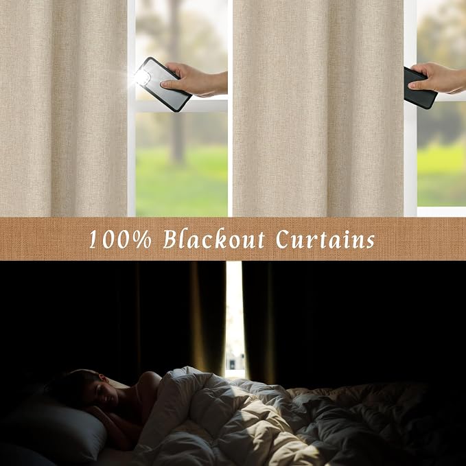100% Blackout Linen Curtains 63 Inches Long 2 Panels, 60 x 63 Inch | Linen - Image 4