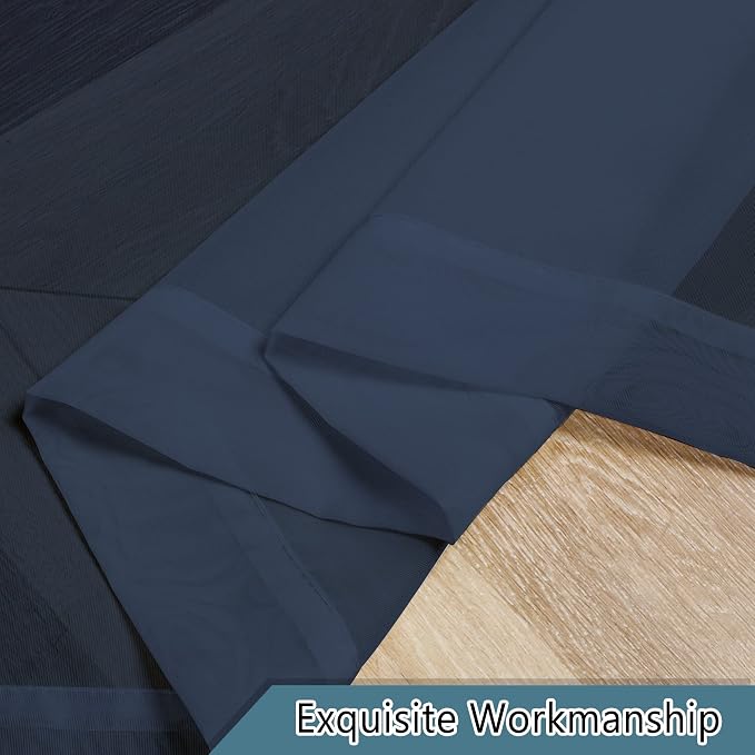 Lecloud Navy Blue Window Valance 14 Inches Long 2 PCS, Solid Voile Blue - Image 9