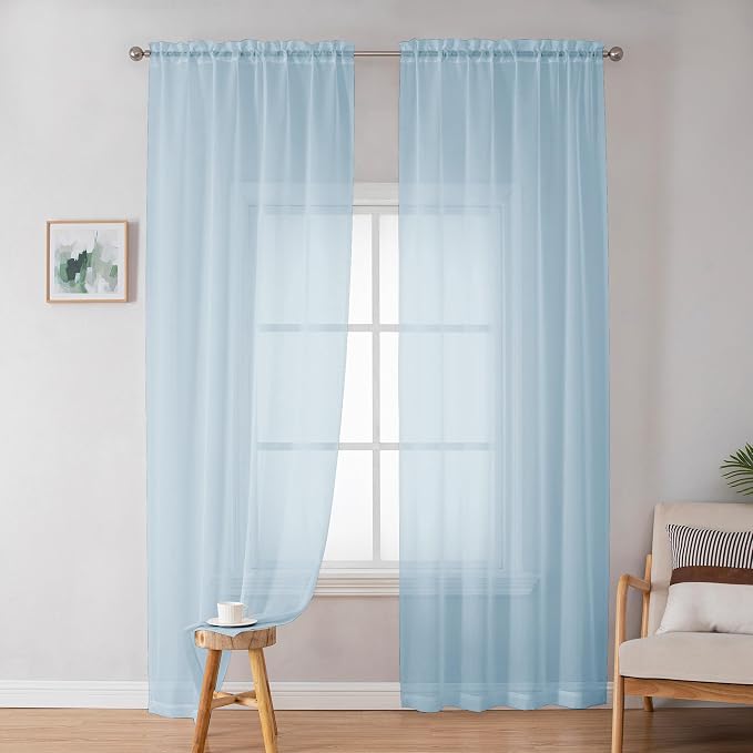 OWENIE Light Blue Sheer Curtains 84 inches Long - Image 2