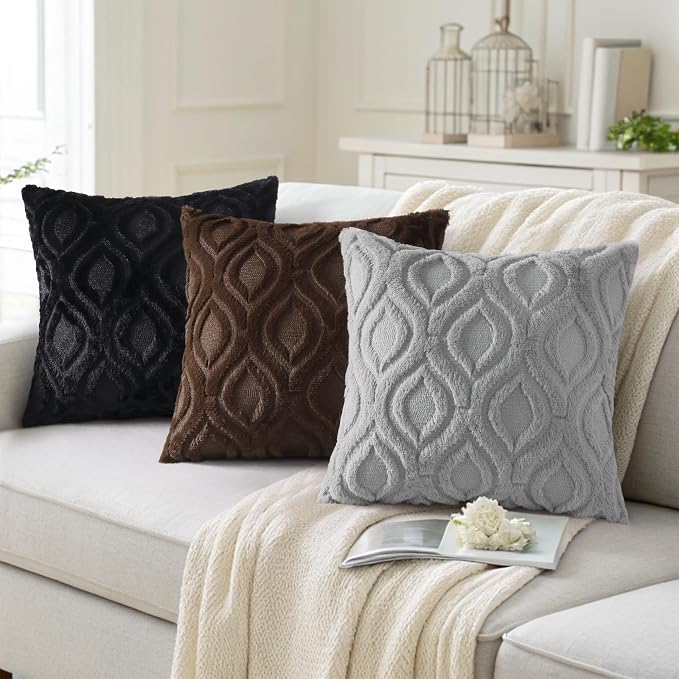 decorUhome Throw Pillow Covers 22x22 Inch Set of 2, Soft Plush Faux Wool Grey - Image 4