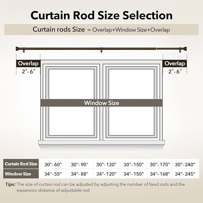 IFELS Heavy Duty Curtain Rods for Windows 28 to 48 Inch, 1 Inch Bronze Curtain - Image 6