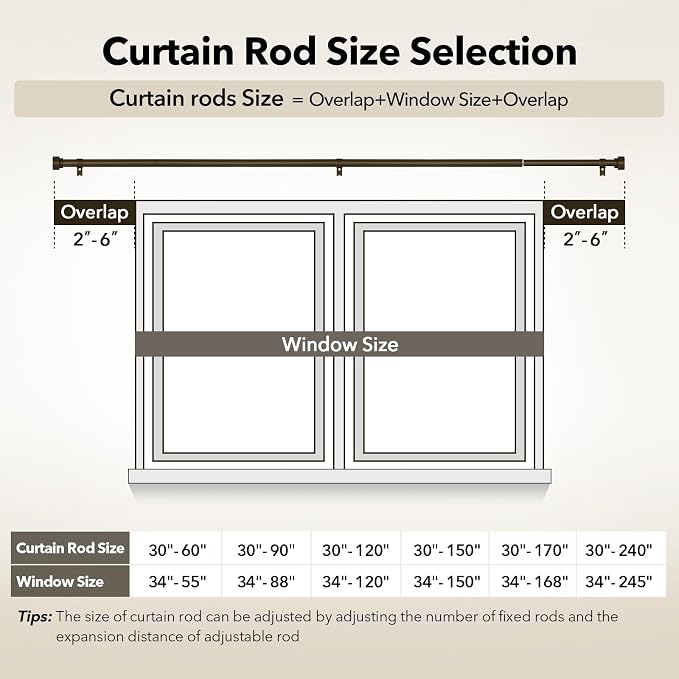Extra Long Curtain Rods for Windows 32 to 240 Inch, 1 Inch Bronze Heavy Duty - Image 4