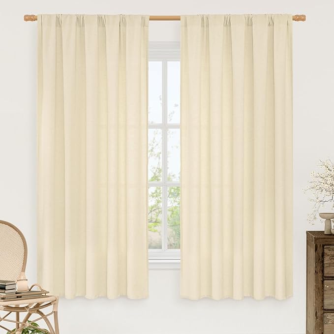 LAMIT Beige Linen Curtains 63 Inch by LAMIT