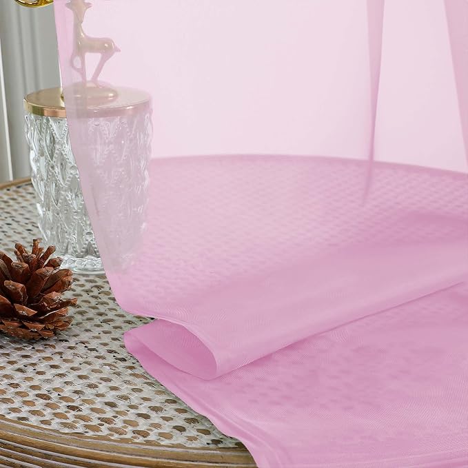 OWENIE Extra Long Pink Sheer Curtains 96 Inches Long 2 Panels Set, Soft - Image 7