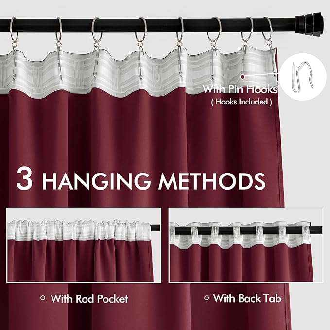 MIULEE Christmas Wine Red Back Tab Blackout Curtains 102 Inch Long 2 Panels Set - Image 3