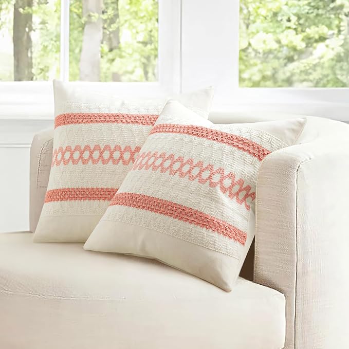MIULEE Set of 2 Coral Red Boho Valentines Decorative Lumbar Pillow Covers 12x20 - Image 7