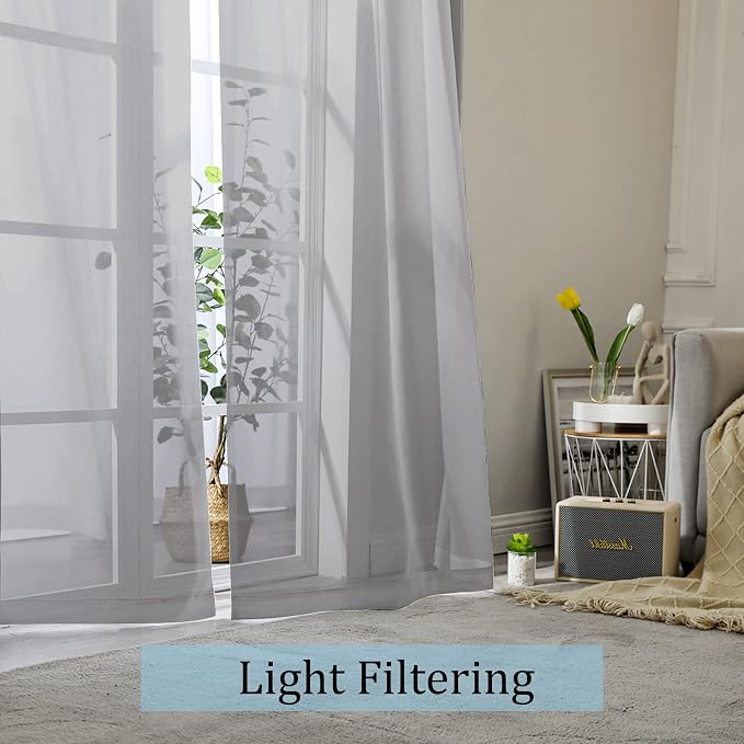 OWENIE Grey Sheer Curtains 144 inch Extra Long, Elegant and Airy Drapes - Image 3