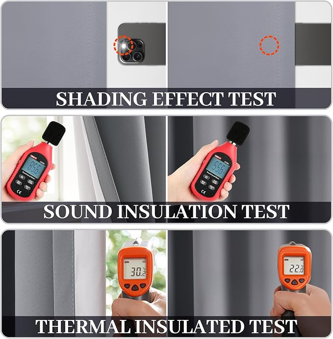 Yakamok Grey Room Darkening 100% Blackout Curtains Grommet Window Treatments - Image 5