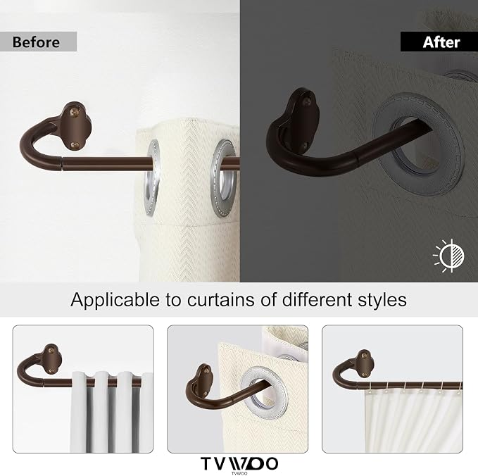 TVWOO Bronze Wrap Around Curtain Rods:5/8 Inch Blackout Adjustable Window - Image 3