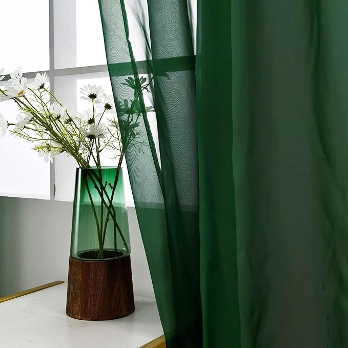 SpaceDresser Basic Rod Pocket Sheer Voile Window Curtain Panels Foliage Green 1 - Image 2
